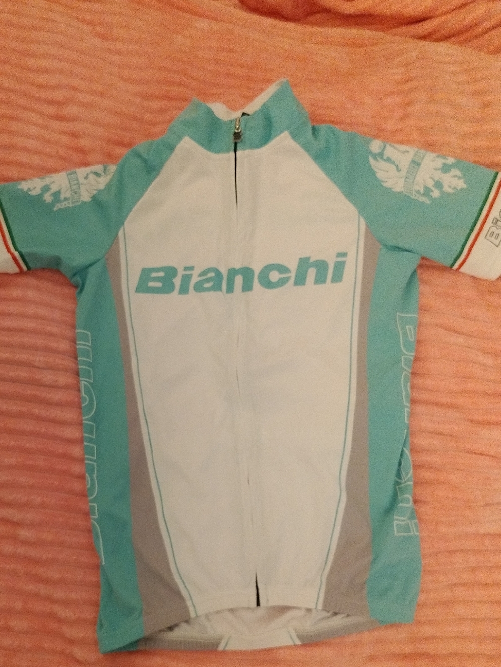 NWOT Squadra Bianchi Cycling Jersey White Blue Teal Full Zip - Small